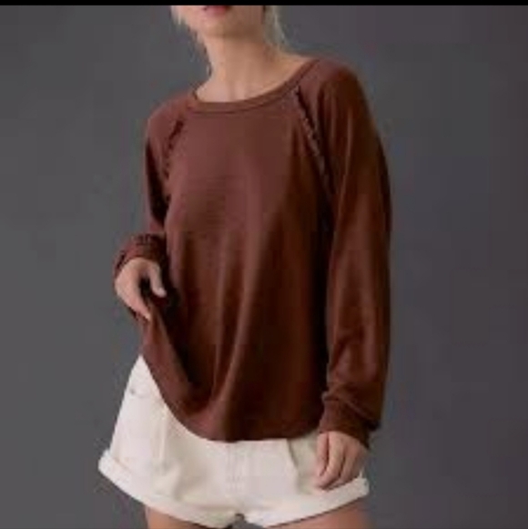 Pilcro Tops - Pilcro Anthropolgie Rust Ruffled Raglan Longsleeve Crew Neck Thermal Top Flowy